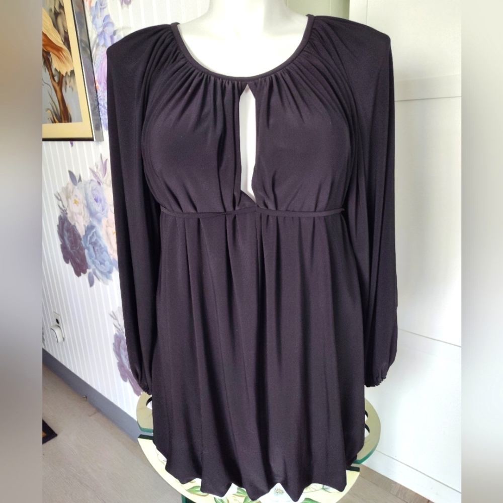 Norma Kamali Black Empire Waist Gathered Hem Little Black Dress Size S *Fit 8-12